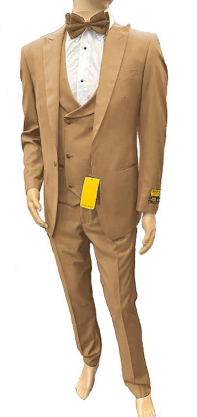 Mens One Button Peak Label Suit Camel