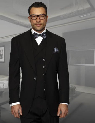Mens Big and Tall Size Suits - Plus Size Mens Black Suit - Peak Lapel Ticket Pocket