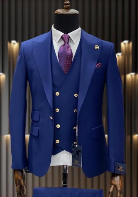 Mens Big and Tall Size Suits - Plus Size Mens Royal Blue Suit - Peak Lapel Ticket Pocket
