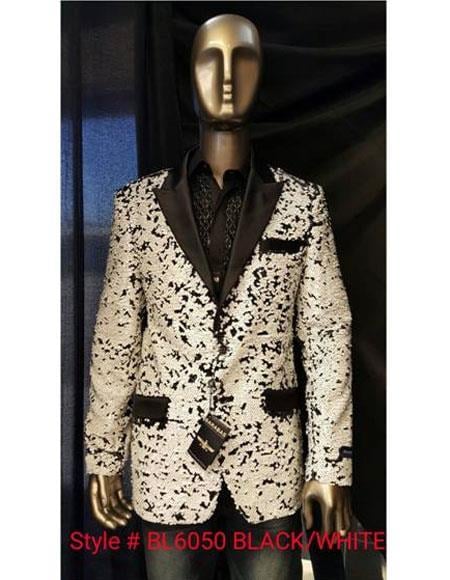 Mens White and Black Tuxedo Black Lapel - Black Trim