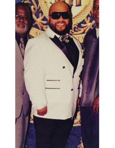 Mens White and Black Tuxedo Black Lapel - Black Trim
