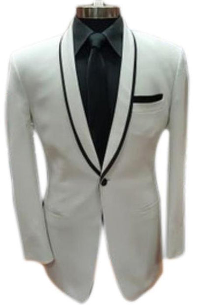 Mens White and Black Tuxedo Black Lapel - Black Trim