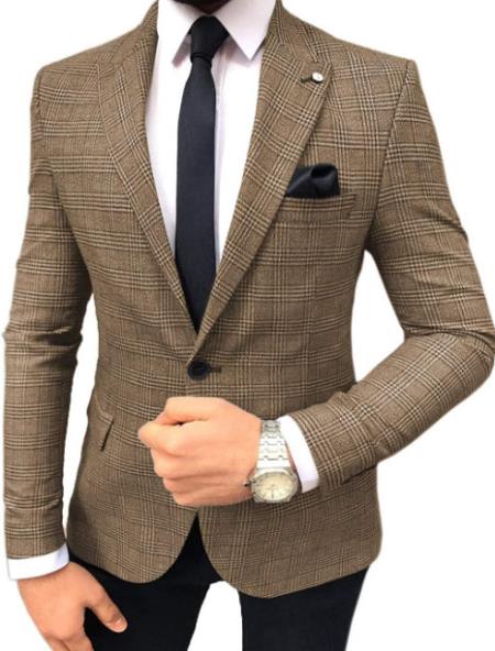 Plaid Blazer - Windowpane Blazer - Brown Blazer