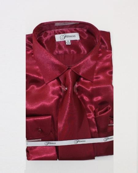 Mens Burgundy Shirt With Tie