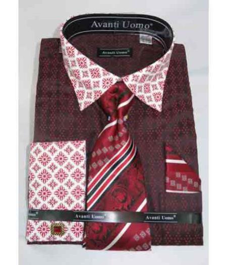 Mens Burgundy Shirt With Tie