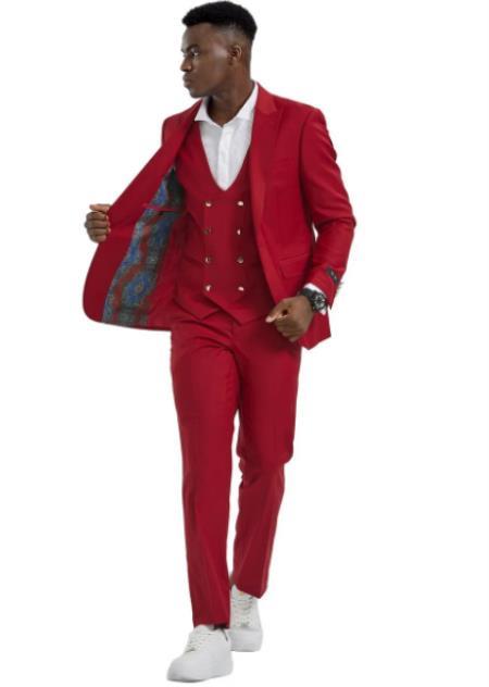Red Suit with Gold Buttons for Men