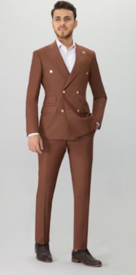 Men’s Brown Suit with Gold Buttons by ROSSI MAN