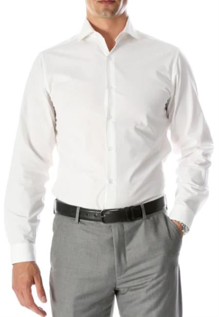 Mens Spread Collar Dress Shirt With Barrel Cuff Snow White