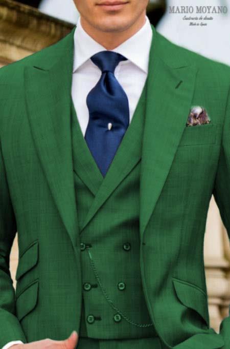 Hunter GreenSuit With Double Breasted Vest Grooms And Groomsmen Suit