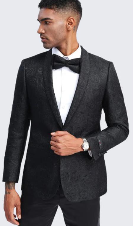 Black and Black Tuxedo - Flower Floral Suit - Paisley Suit main image 1