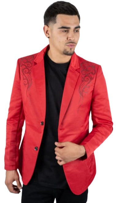 Mens Red Blazer - Shiny Stage Flashy Sport Coat - Slim Fit