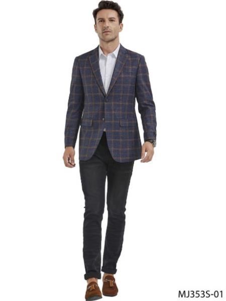Indigo Windowpane Sport Coat - Gray Plaid Blazer