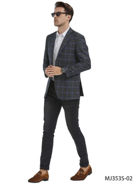 Grey Windowpane Sport Coat - Gray Plaid Blazer main image 0