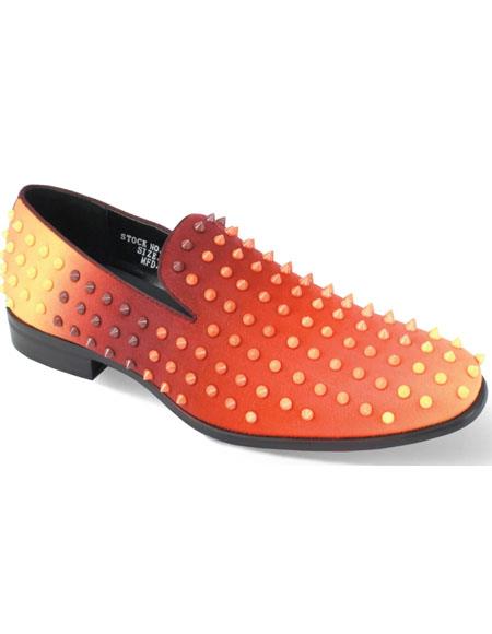 Mens Fashion Dress Shoe Velvet Spike - Orange Slip on loafer