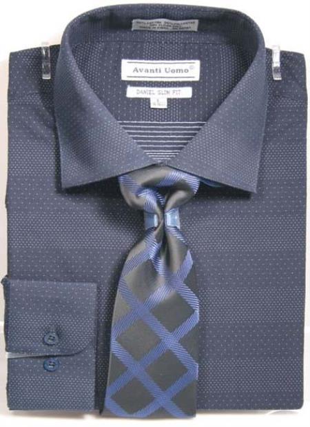 Mens Tapered Dress Shirts - Navy Shirt