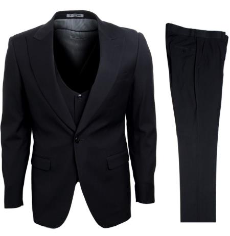 Mens Stacy Adams Suits - Designer Suit - 3 Piece Suit - Vested Suit - Flat Front Pant- Modern Fit Suits Black Suit