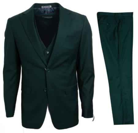 Mens Stacy Adams Suits - Designer Suit - 3 Piece Suit - Vested Suit - Flat Front Pant- Modern Fit Suits Green Suit
