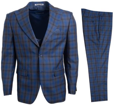 Mens Stacy Adams Suits - Designer Suit - 3 Piece Suit - Vested Suit - Flat Front Pant- Modern Fit Suits Blue Suit