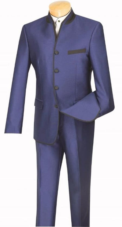 Wedding Groom Suit - Prom Tuxedo Suit - No Collar Weddig Tuxedo - Blue