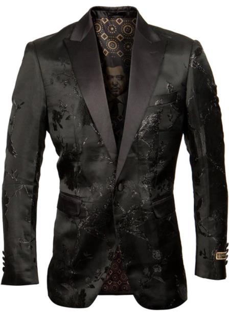BLACK ~ BLACK Mens Blazer - Wedding Gold