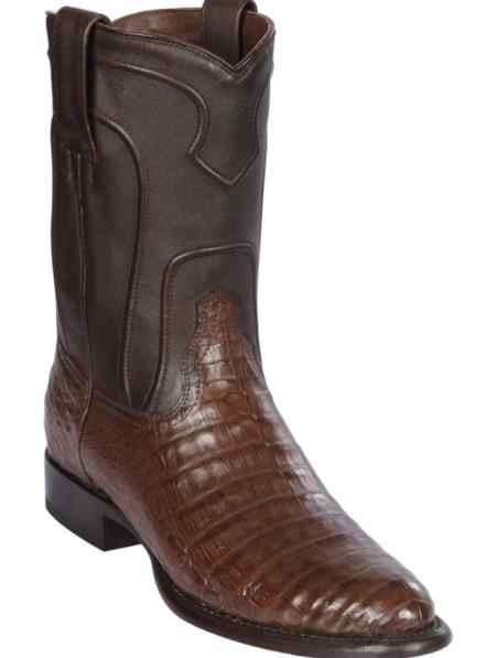 Mens Los Altos Original Caiman Belly Roper Toe Boots Brown