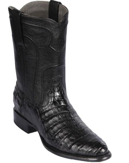 Mens Los Altos Original Caiman Belly Roper Toe Boots Black
