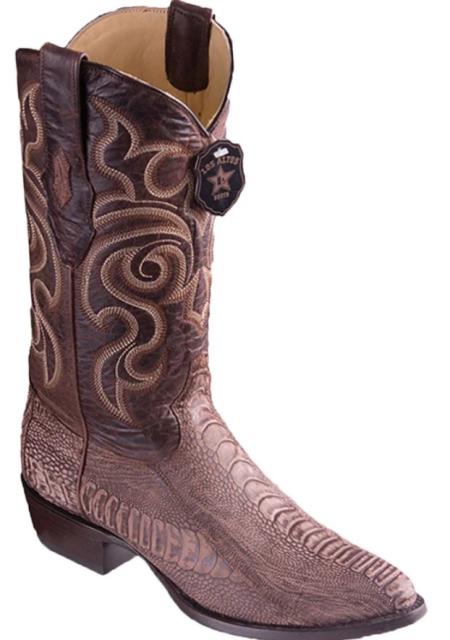 Mens Los Altos Original Ostrich Leg Round Toe Boot Sanded Brown