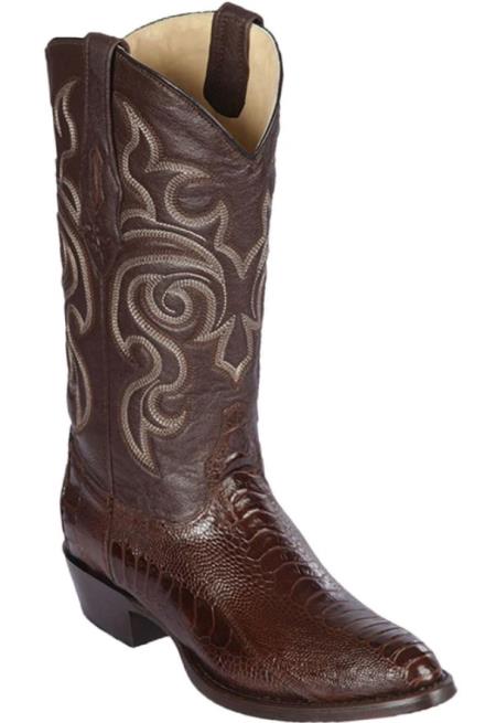 Mens Los Altos Original Ostrich Leg Round Toe Boot Brown