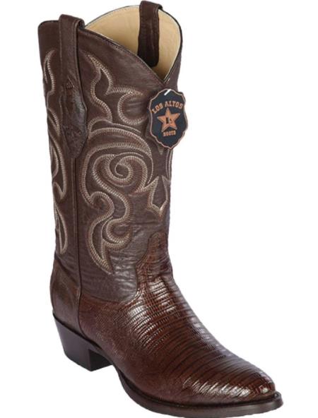 Mens Los Altos Lizard Skin Round Toe Boot Brown