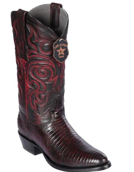 Mens Los Altos Lizard Skin Round Toe Boot Black Cherry