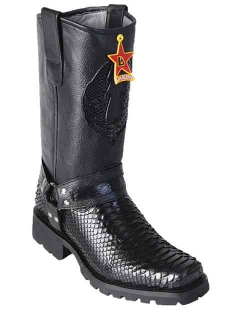 Mens Los Altos Python Biker Boot Black