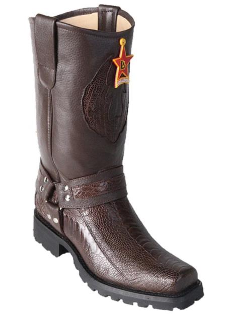 Mens Los Altos Ostrich Leg Biker Style Boot Brown