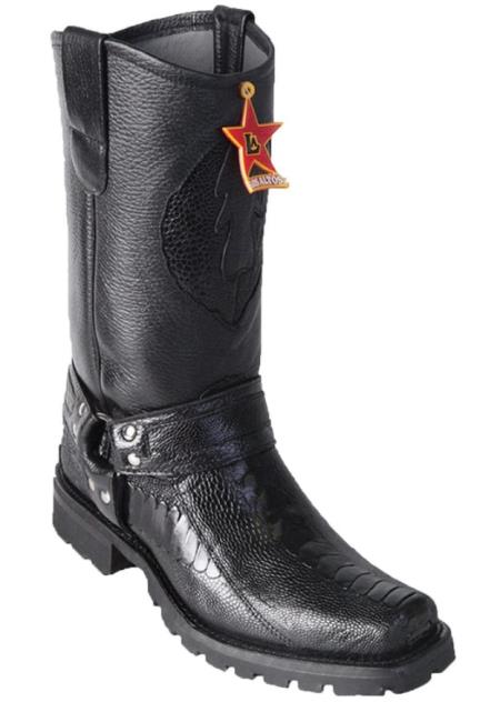 Mens Los Altos Ostrich Leg Biker Style Boot Black