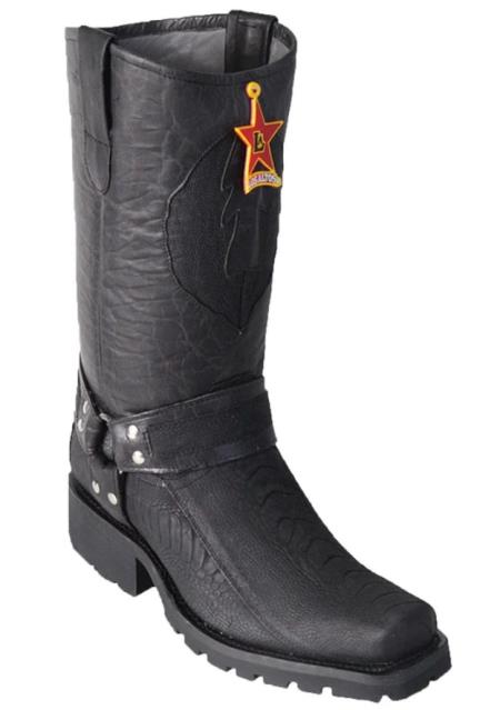 Mens Los Altos Ostrich Leg Biker Style Boot Black