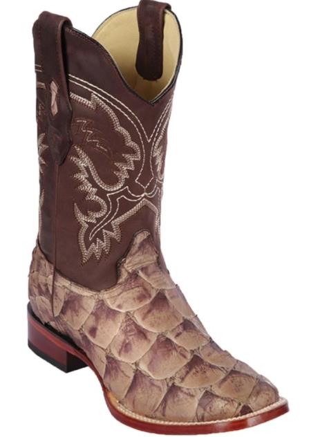 Mens Los Altos Monster Fish Skin Wide Square Toe Boot Mink Matte