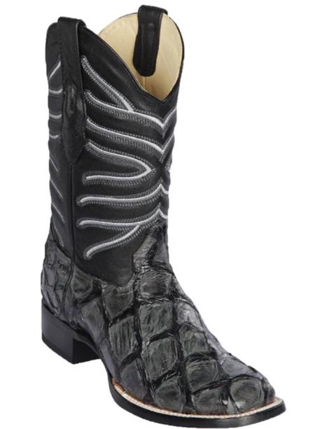 Mens Los Altos Monster Fish Skin Wide Square Toe Boot Gray