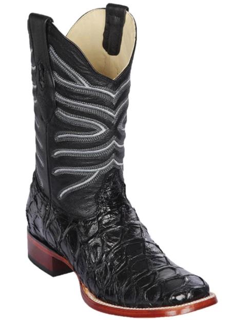 Mens Los Altos Monster Fish Skin Wide Square Toe Boot Black