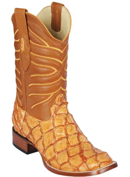Mens Los Altos Monster Fish Skin Wide Square Toe Boot Buttercup