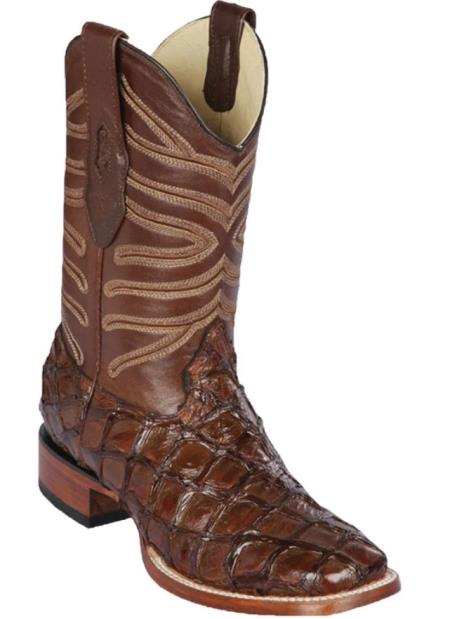 Mens Los Altos Monster Fish Skin Wide Square Toe Boot Brown