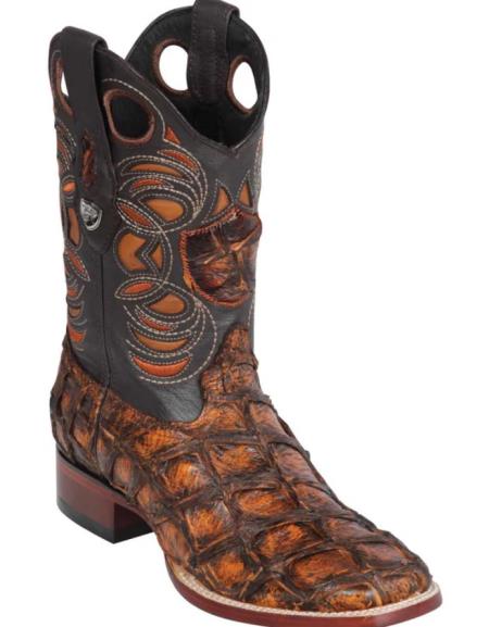 Mens Wild West Monster Fish Ranch Toe Boot Rustic Cognac