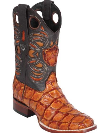 Mens Wild West Monster Fish Ranch Toe Boot Cognac
