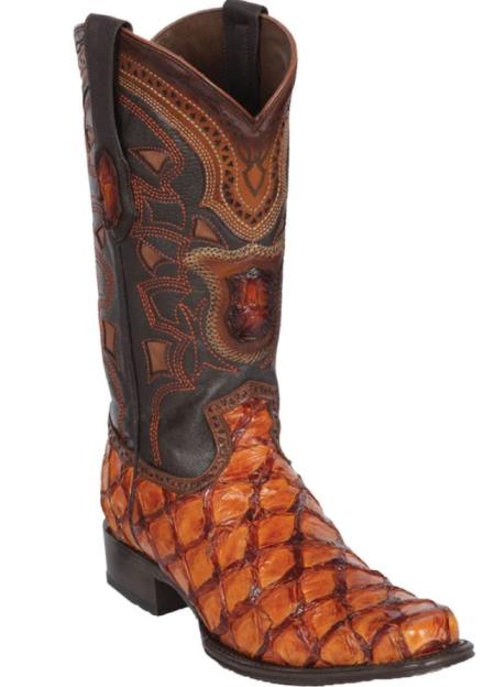 Mens Los Altos Monster Fish European Square Toe Boot Cognac