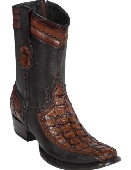 Mens Wild West Monster Fish with Deer Dubai Toe Short Boot Brown