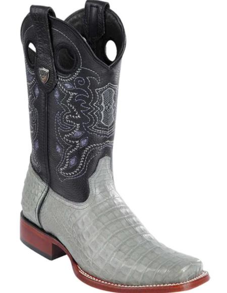 Mens Wild West Caiman Belly Skin Rodeo Toe Boot Gray