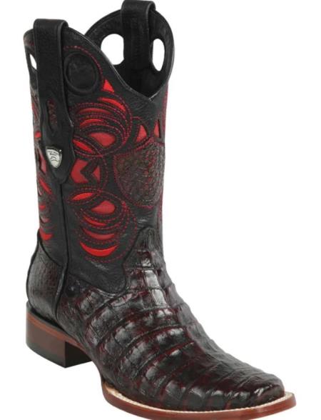 Mens Wild West Caiman Belly Skin Rodeo Toe Boot Black Cherry