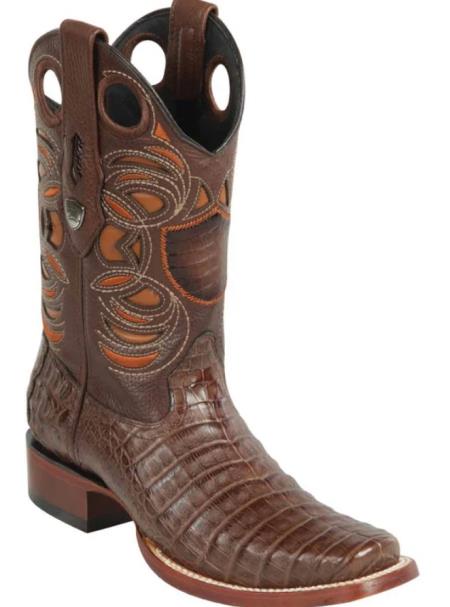 Mens Wild West Caiman Belly Skin Rodeo Toe Boot Brown