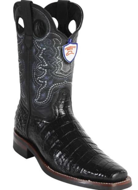 Mens Wild West Caiman Belly Skin Rodeo Toe Boot Black