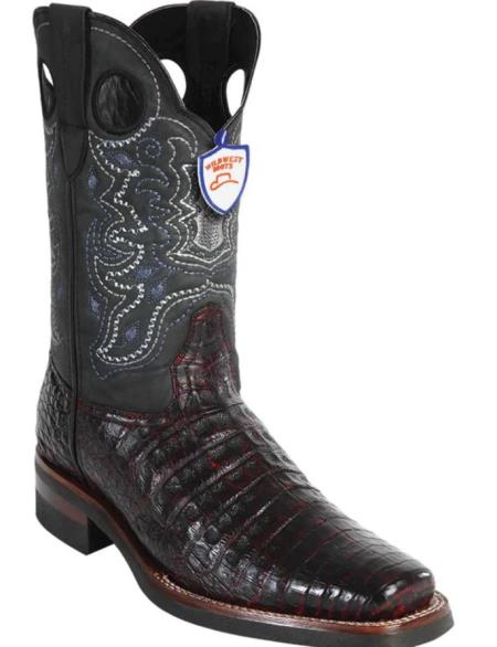 Mens Wild West Caiman Belly Skin Rodeo Toe Boot Black Cherry