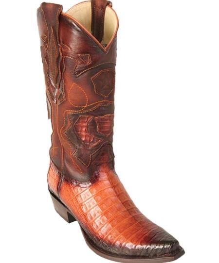 Mens Los Altos Caiman Belly Snip Toe Boot Faded Cognac