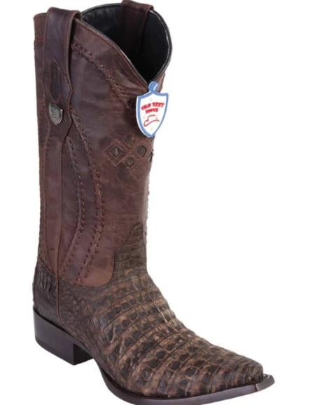 Mens Wild West Caiman Belly Skin Snip Toe Boot Sanded Brown